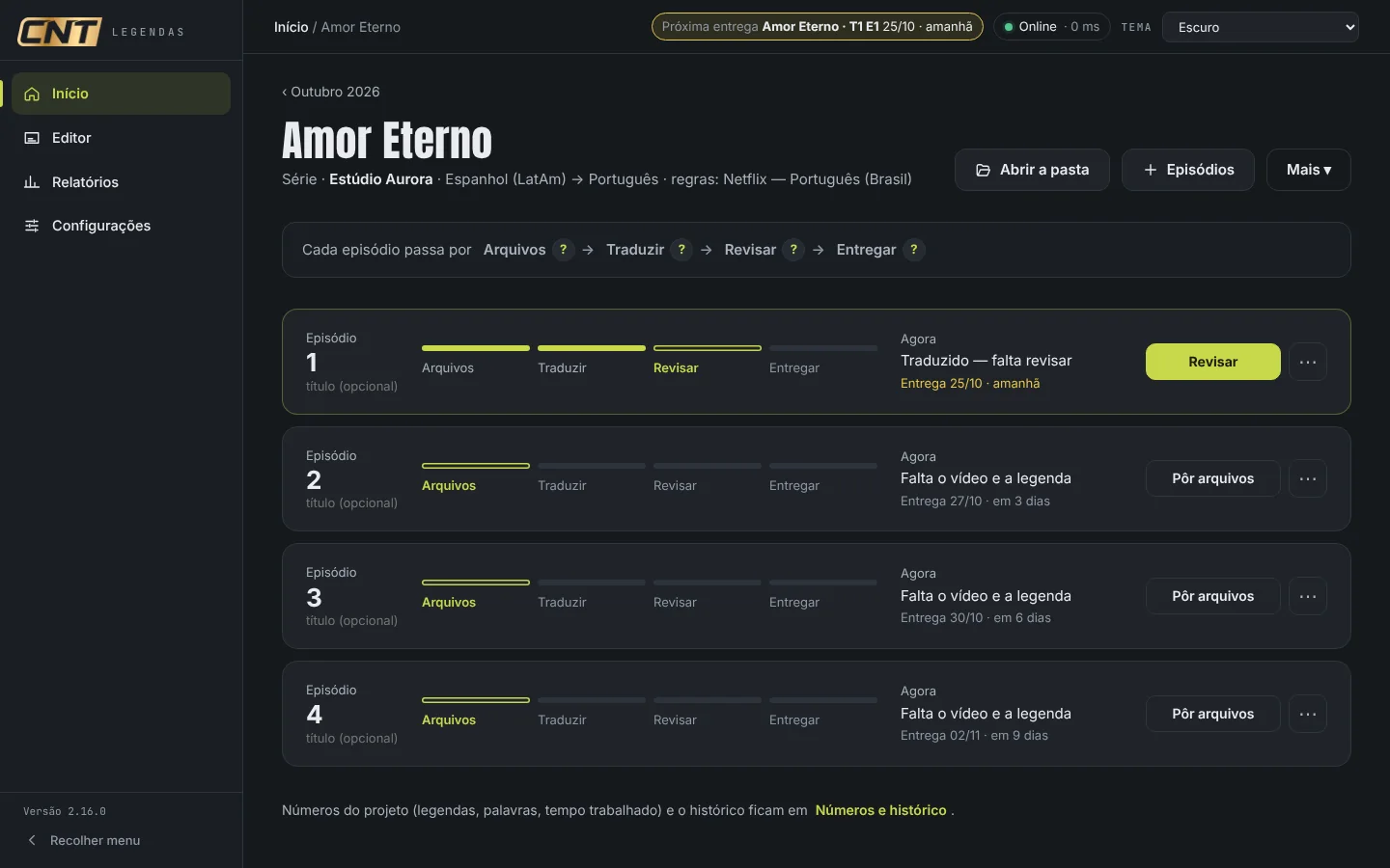 Projeto de série com os episódios e o passo a passo de cada um